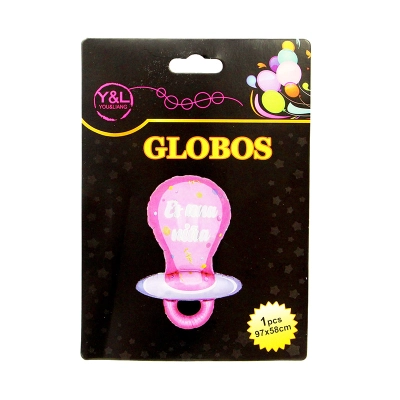 Globo metalico chupete niña baby shower rosado